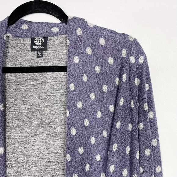 Bobeau LP Polka Dot Waterfall Drape Cardigan Sweater Blue White Brushed Fabric - Picture 4 of 7